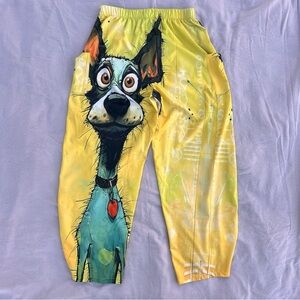 Yellow Pants with Cartoon Dog Design